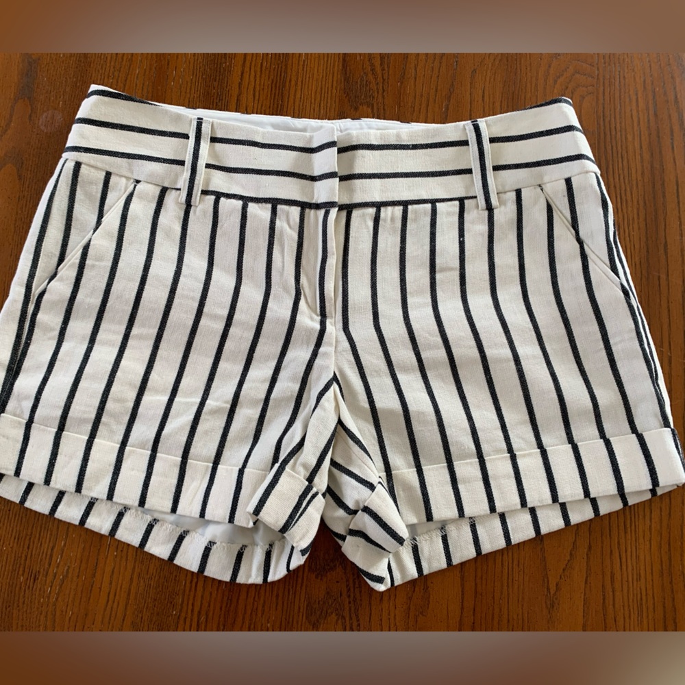 Cream and black striped linen Express shorts